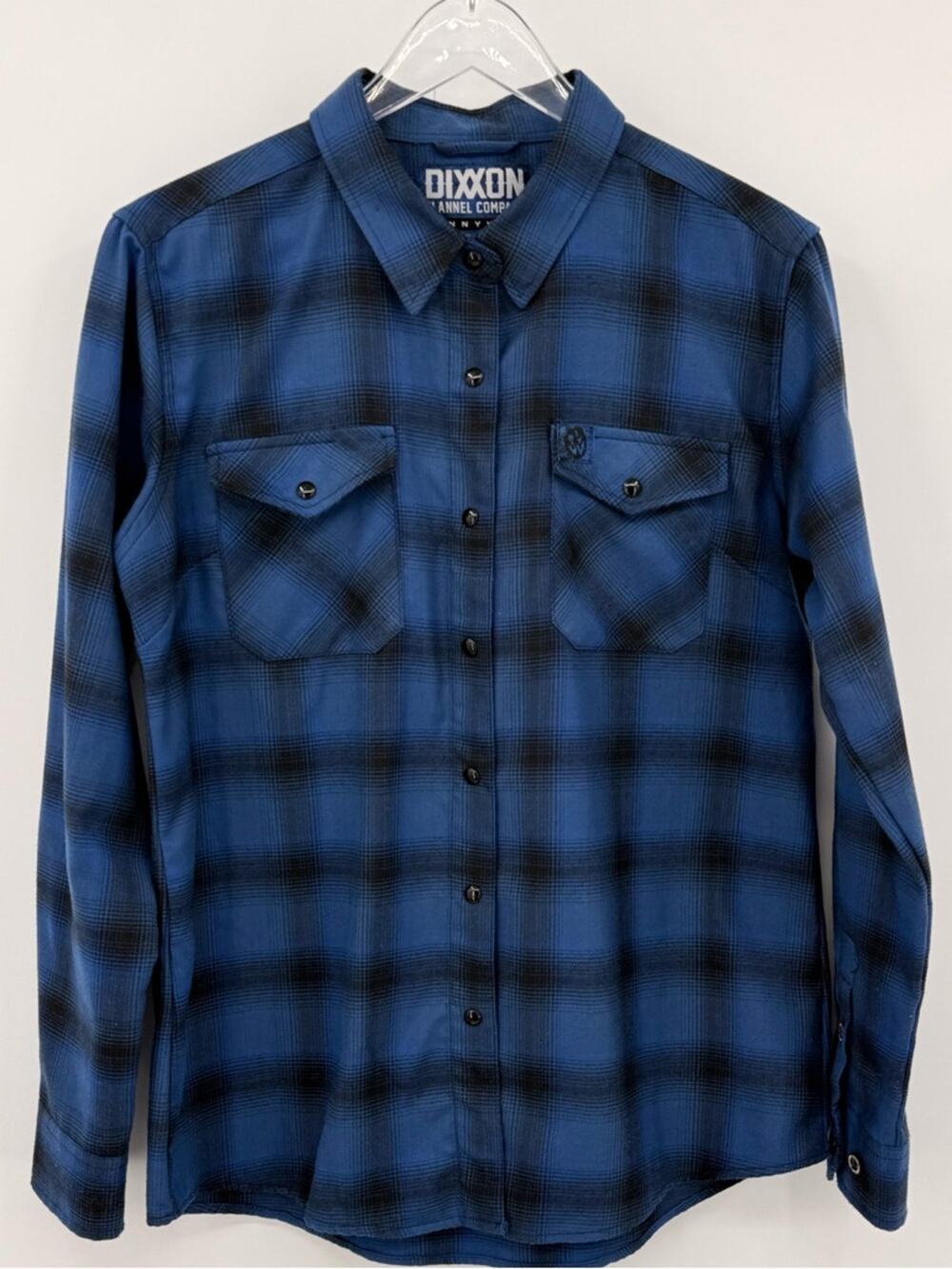 Dixxon Pennywise Flannel Shirt Womens Large Blue Black Plaid Pearl Snap Button